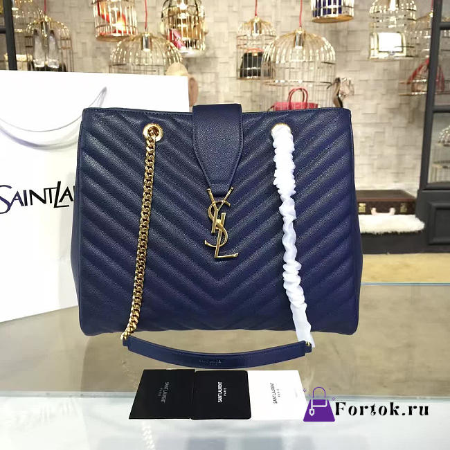 YSL Classic Shopper Grained Calfskin Navy 4821 35cm - 1