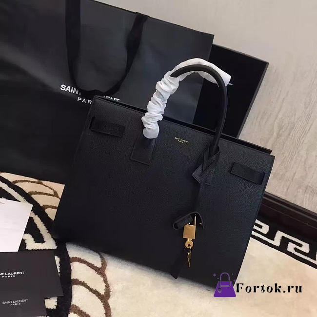 YSL Sac-De-Jour GRAIN DE POUDRE EMBOSSED LEATHER Black 4880 36cm  - 1
