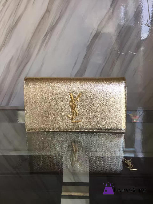 YSL MONOGRAM KATE Clutch Crinkled Metallic Gold 4958 25cm  - 1