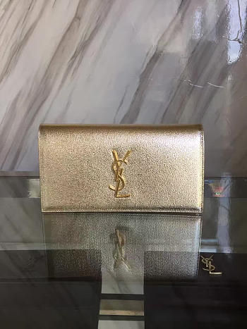 YSL MONOGRAM KATE Clutch Crinkled Metallic Gold 4958 25cm 