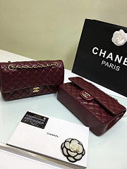CHANEL Lambskin Leather Flap Bag Gold/Silver Wine Red 25cm - 2