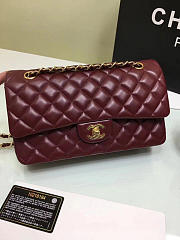 CHANEL Lambskin Leather Flap Bag Gold/Silver Wine Red 25cm - 5