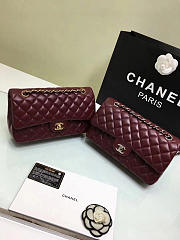 CHANEL Lambskin Leather Flap Bag Gold/Silver Wine Red 25cm - 6
