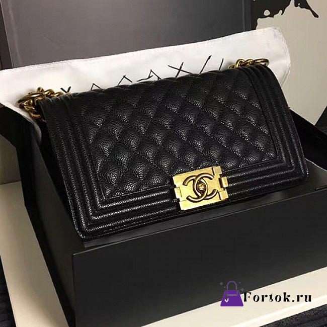 Chanel Medium Quilted Caviar Boy Bag Black Gold VS08406 25cm - 1
