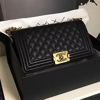 Chanel Medium Quilted Caviar Boy Bag Black Gold VS08406 25cm