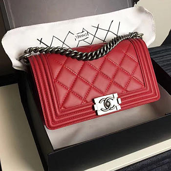 Chanel Caviar Quilted Calfskin Large Boy Bag Red A14042 VS09730 20cm 