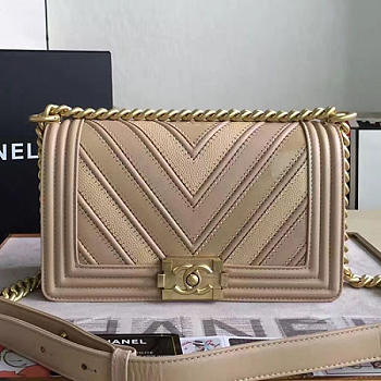 Chanel Chevron Quilted Medium Boy Bag Beige VS03308 25cm