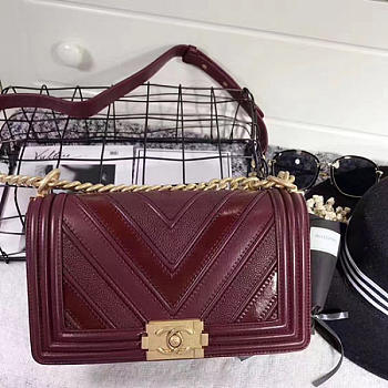 Chanel Chevron Quilted Medium Boy Bag Burgundy A67086 25cm