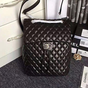 Chanel Quilted Lambskin Large Backpack Black Silver Hardware 170301 30.4cm 