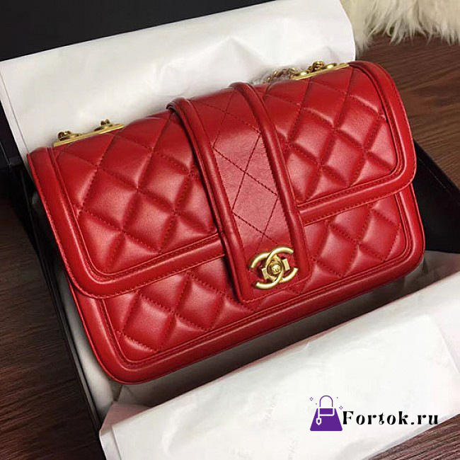 Chanel Quilted Lambskin Flap Bag Red A91365 25.5cm - 1