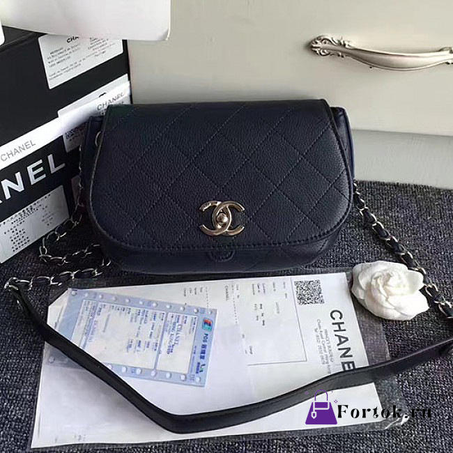 Chanel Grained Calfskin Caviar Stitched Shoulder Bag Blue A92949 VS09430 - 1