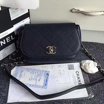 Chanel Grained Calfskin Caviar Stitched Shoulder Bag Blue A92949 VS09430