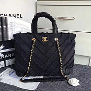 Chanel Canvas Patchwork Chevron Large Shopping Bag Black 260302 VS02391 - 1