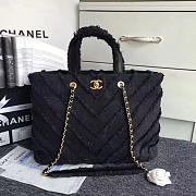 Chanel Canvas Patchwork Chevron Large Shopping Bag Black 260302 VS02391 - 6