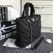 Chanel Canvas Patchwork Chevron Large Shopping Bag Black 260302 VS02391 - 4