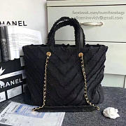 Chanel Canvas Patchwork Chevron Large Shopping Bag Black 260302 VS02391 - 3