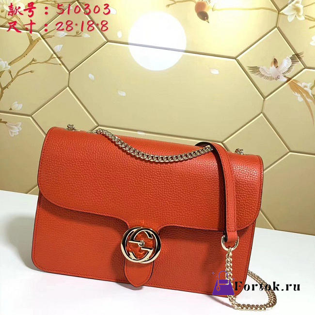 Gucci GG Flap Shoulder Bag On Chain Orange 510303 28cm - 1