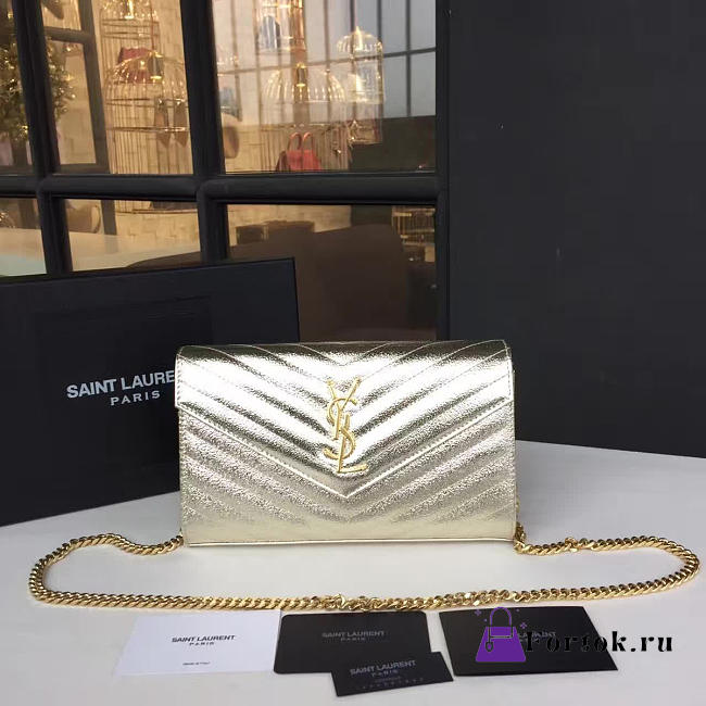 YSL MONOGRAM COLLEGE Crinkled Metallic Silver 4783 22.5cm - 1