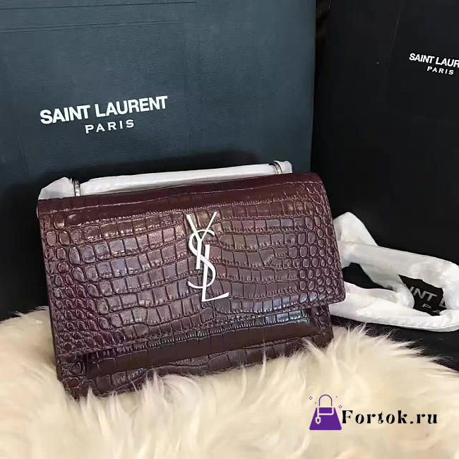 YSL SUNSET Chain Wallet Crocodile Embossed Shiny 4841 17cm  - 1