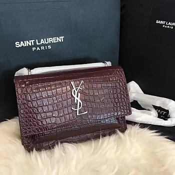 YSL SUNSET Chain Wallet Crocodile Embossed Shiny 4841 17cm 