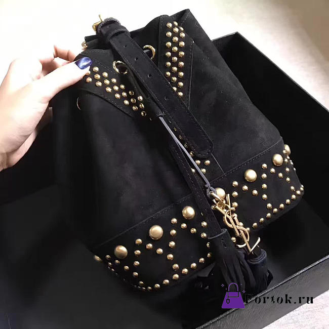 YSL Nubuck Leather Bucket bag Black 5139 24cm - 1