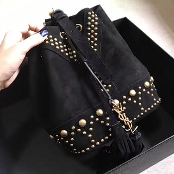 YSL Nubuck Leather Bucket bag Black 5139 24cm