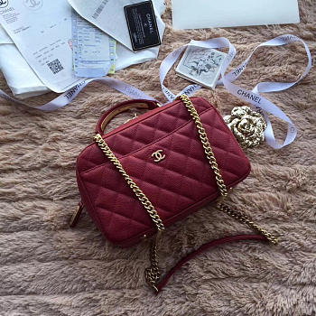 Chanel Bowling Bag Jersey & Gold-Tone Metal red Wine A69924 24cm 