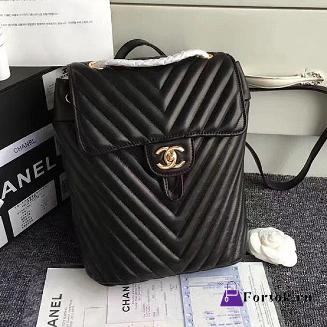 Chanel Chevron Lambskin Backpack Black Gold Hardware 170302 VS01805 - 1