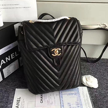 Chanel Chevron Lambskin Backpack Black Gold Hardware 170302 VS01805