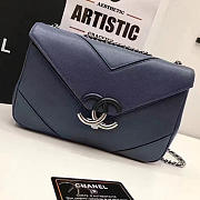 Chanel Calfskin Chevron Flap Bag Blue A93774 24cm - 1