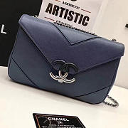 Chanel Calfskin Chevron Flap Bag Blue A93774 24cm - 6