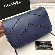 Chanel Calfskin Chevron Flap Bag Blue A93774 24cm - 3