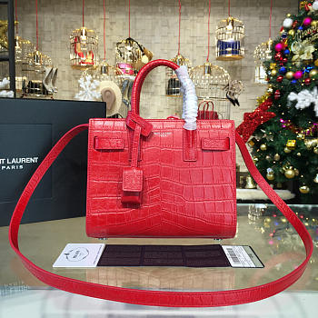 YSL Sac-De-Jour Nano Crocodile Embossed Shiny Red 4920 21.5cm