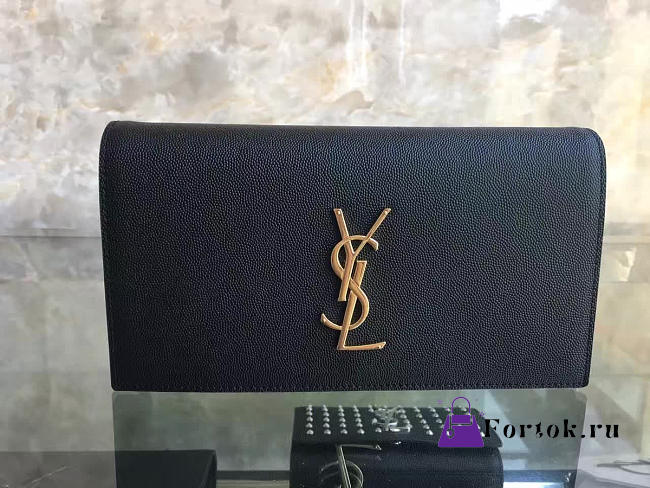 YSL MONOGRAM KATE Clutch GRAIN DE POUDRE EMBOSSED Black 4936 25cm  - 1