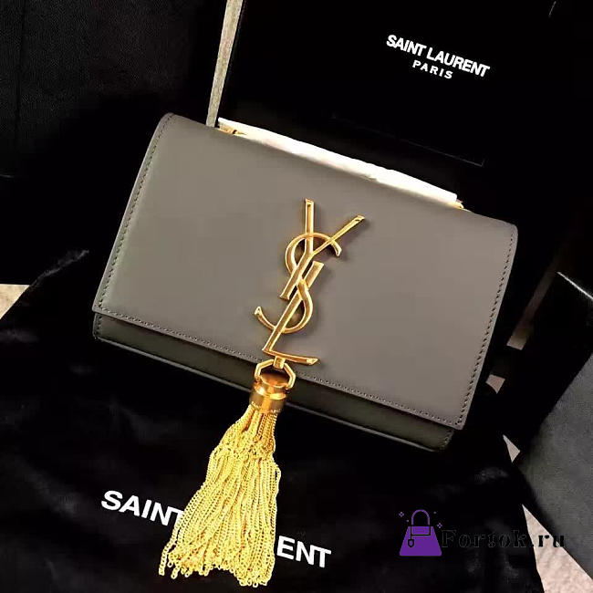 YSL MONOGRAM KATE Gold Tassel Smooth Leather Gray 4979 17cm - 1