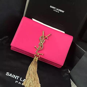 YSL MONOGRAM KATE Gold Tassel Smooth Leather Pink 4980 17cm 