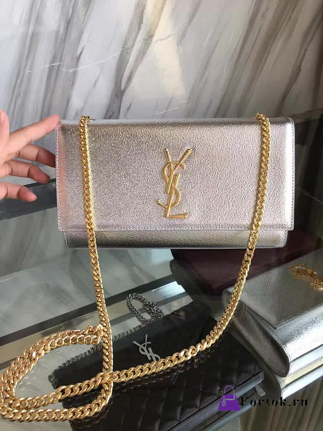 YSL MONOGRAM KATE Gold Hardware Silver Metallic 5009 24cm - 1