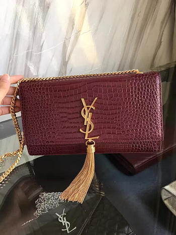 YSL MONOGRAM KATE Gold Tassel in Embossed Crocodile Shiny 5042 24cm