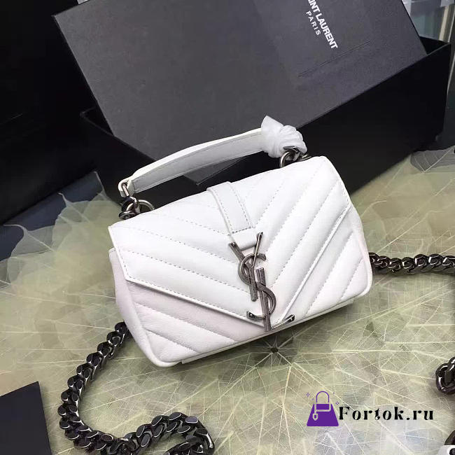 YSL Quilted MONOGRAM College White Hardware Metal 5069 18cm - 1