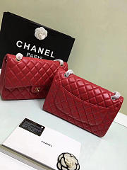 CHANEL Lambskin Leather Flap Bag Gold/Silver Red 30cm - 4