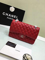 CHANEL Lambskin Leather Flap Bag Gold/Silver Red 30cm - 5