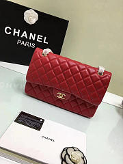 CHANEL Lambskin Leather Flap Bag Gold/Silver Red 30cm - 6