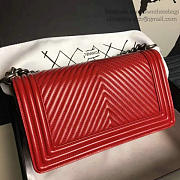 Chanel Medium Chevron Lambskin Quilted Boy Bag Red VS08698 25cm - 5