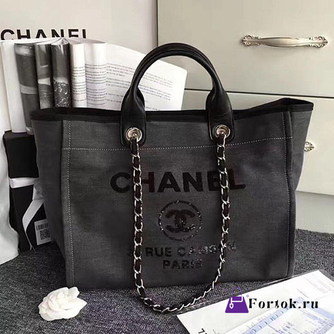 Chanel Canvas Shopping Bag Black A66941 38cm - 1