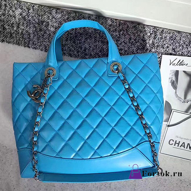Chanel Caviar Quilted Lambskin Shopping Tote Bag Blue 260301 30cm - 1