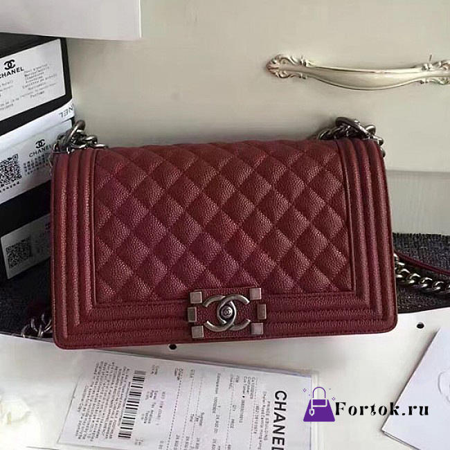 Chanel Quilted Caviar Medium Boy Bag Burgundy 180301 25cm - 1