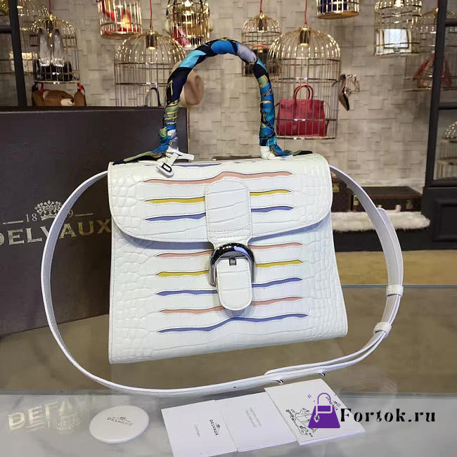 Delvaux MM Brillant Satchel Crocodile Embossed  Leather White 1465 28cm  - 1
