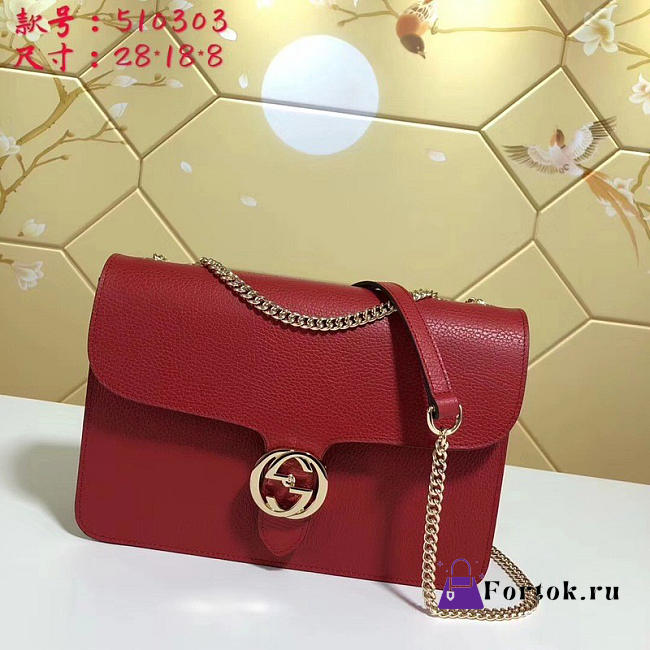 Gucci GG Flap Shoulder Bag On Chain Red 510303 28cm - 1