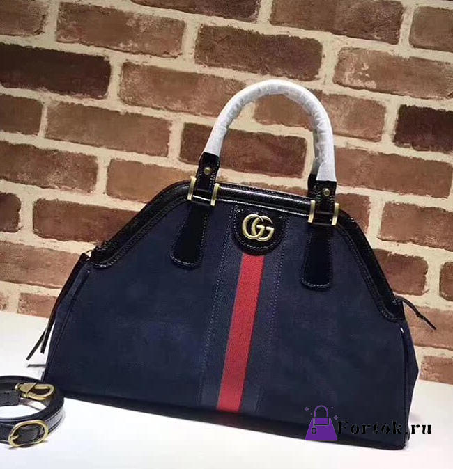 GUCCI RE(BELLE) SUEDE MEDIUM TOP HANDLE BAG ‎516459 NAVY BLUE 39cm - 1