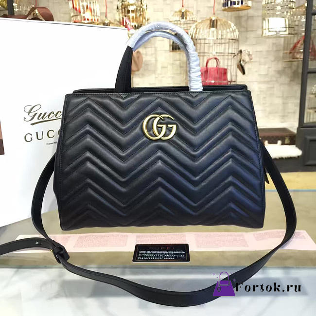 Gucci GG Marmont Matelassé Tote Black Leather 2233 35cm - 1